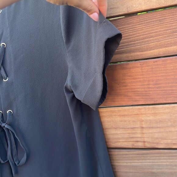 Dark Gray Lace Up Blouse - Picture 3 of 4